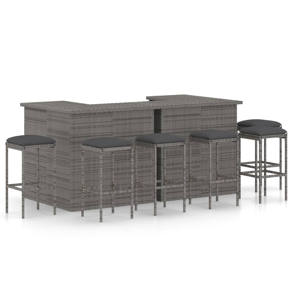 vidaXL Ensemble de bar de jardin 8 pcs et coussins Résine tressée Gris