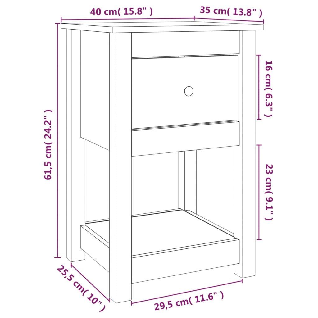 vidaXL Table de chevet Marron miel 40x35x61,5 cm Bois de pin solide