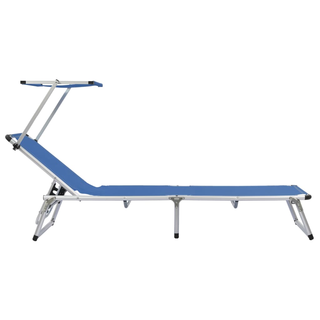 vidaXL Chaise longue pliable avec toit Aluminium et textilène Bleu