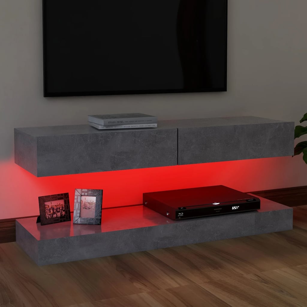 vidaXL Meuble TV avec lumières LED Gris béton 120x35 cm