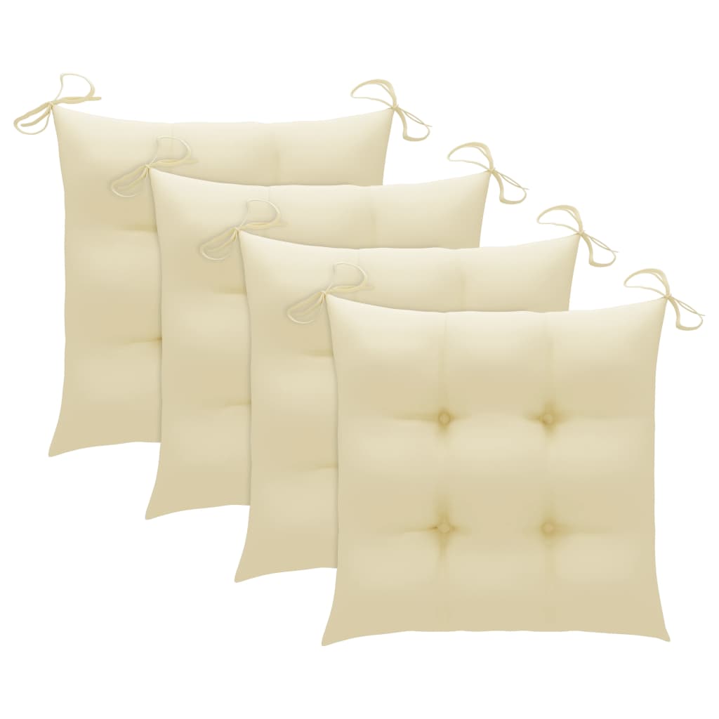 vidaXL Chaises de jardin avec coussins blanc crème 3 pcs Teck massif