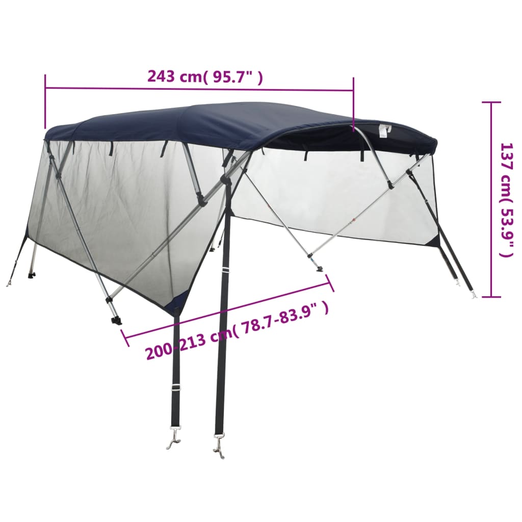 vidaXL Toit bimini à 4 arceaux parois en maille 243x(200-213)x137 cm