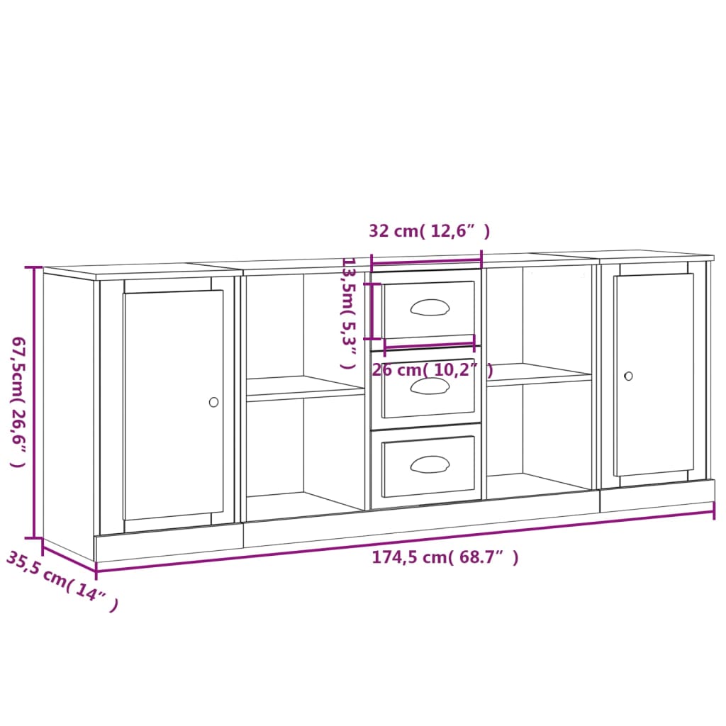 vidaXL Buffets 3 pcs Chêne marron Bois d'ingénierie