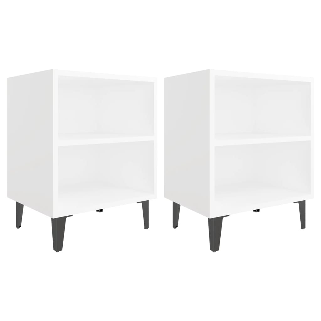 vidaXL Tables de chevet avec pieds en métal 2 pcs blanc 40x30x50 cm