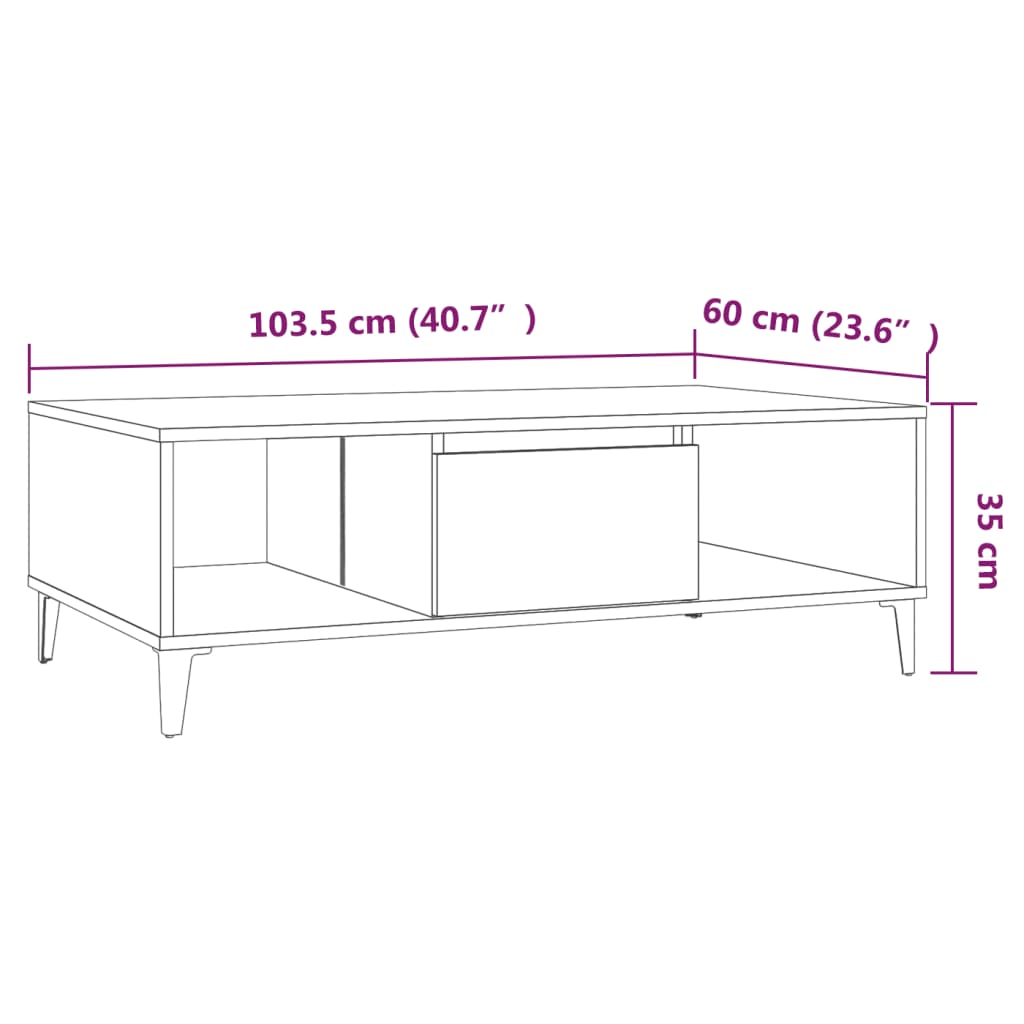 vidaXL Table basse Chêne marron 103,5x60x35 cm Bois d'ingénierie