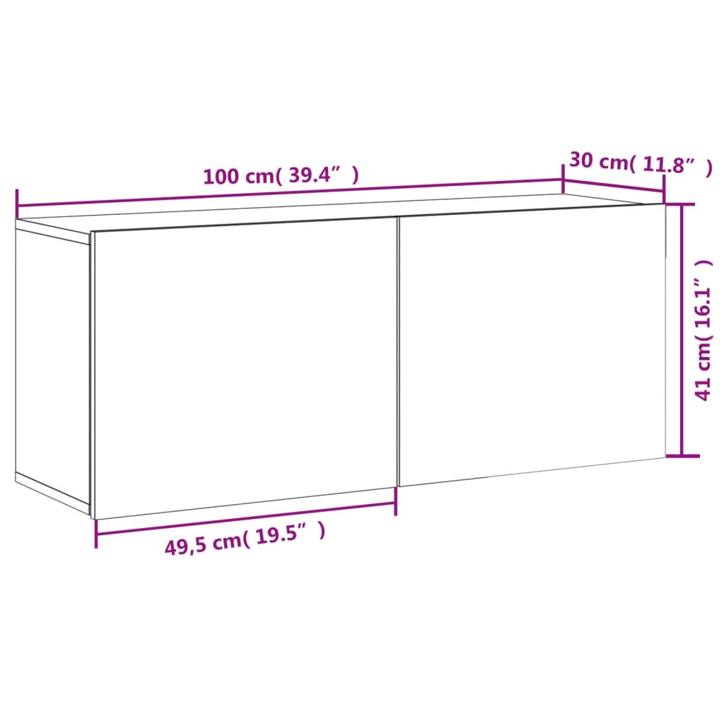 vidaXL Meuble TV mural gris béton 100x30x41 cm