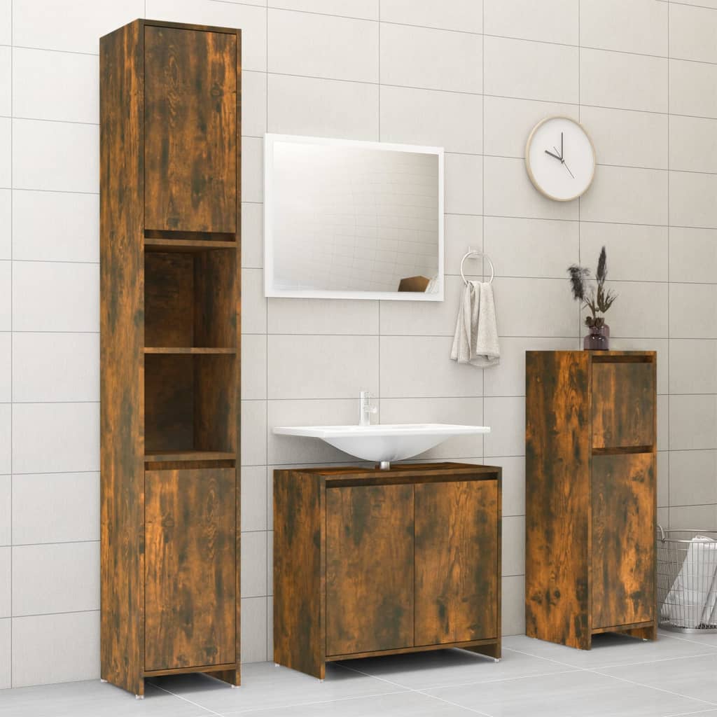 vidaXL Armoire de bain Chêne fumé 30x30x95 cm Bois d'ingénierie