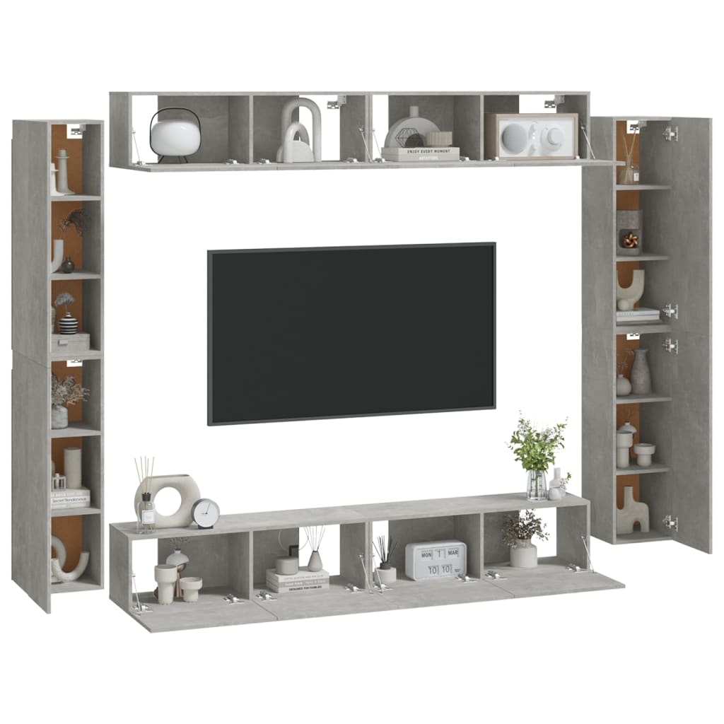 vidaXL Ensemble de meubles TV 8 pcs Gris béton Bois d'ingénierie