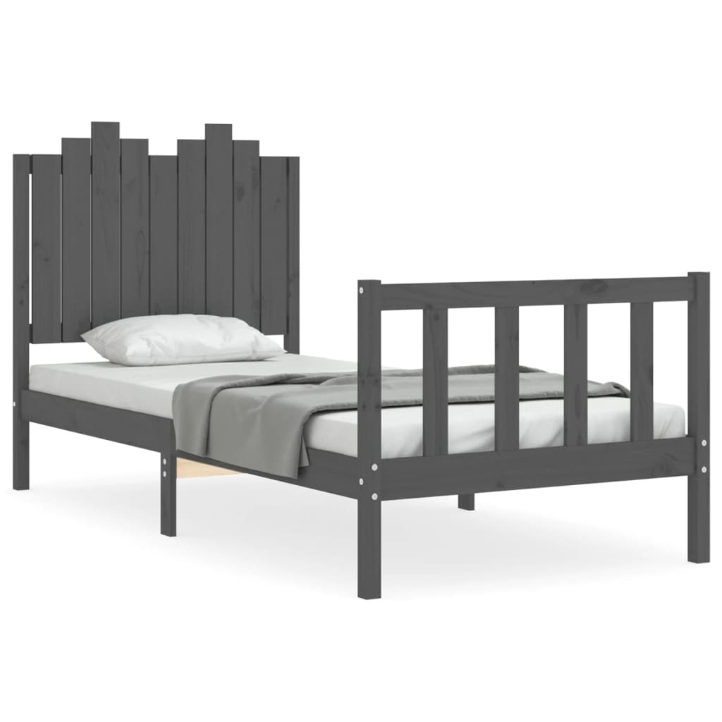 vidaXL Cadre de lit avec tête de lit gris 90x190 cm bois massif