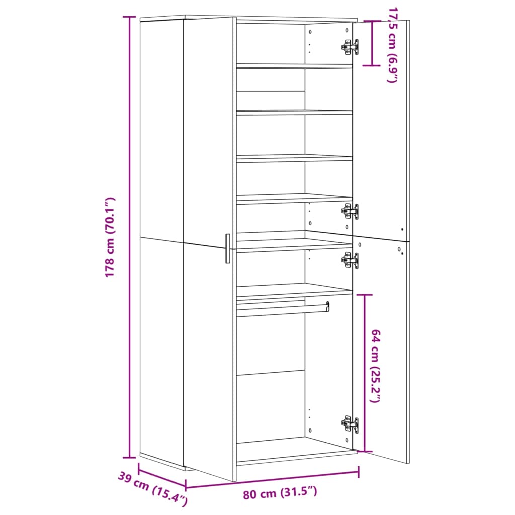 vidaXL Armoire à chaussures sonoma gris 80x39x178 cm bois d'ingénierie