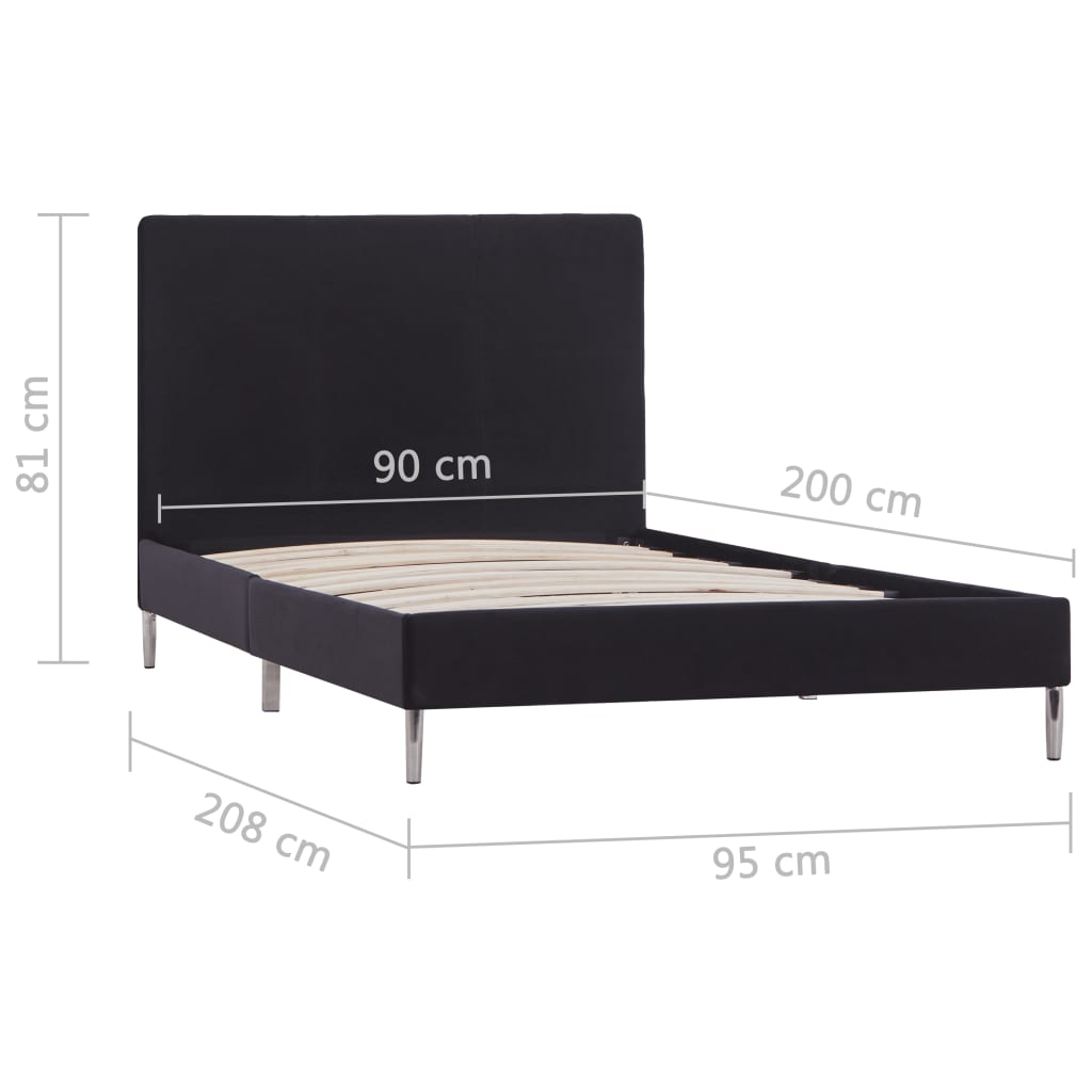 vidaXL Cadre de lit Noir Tissu 90 x 200 cm