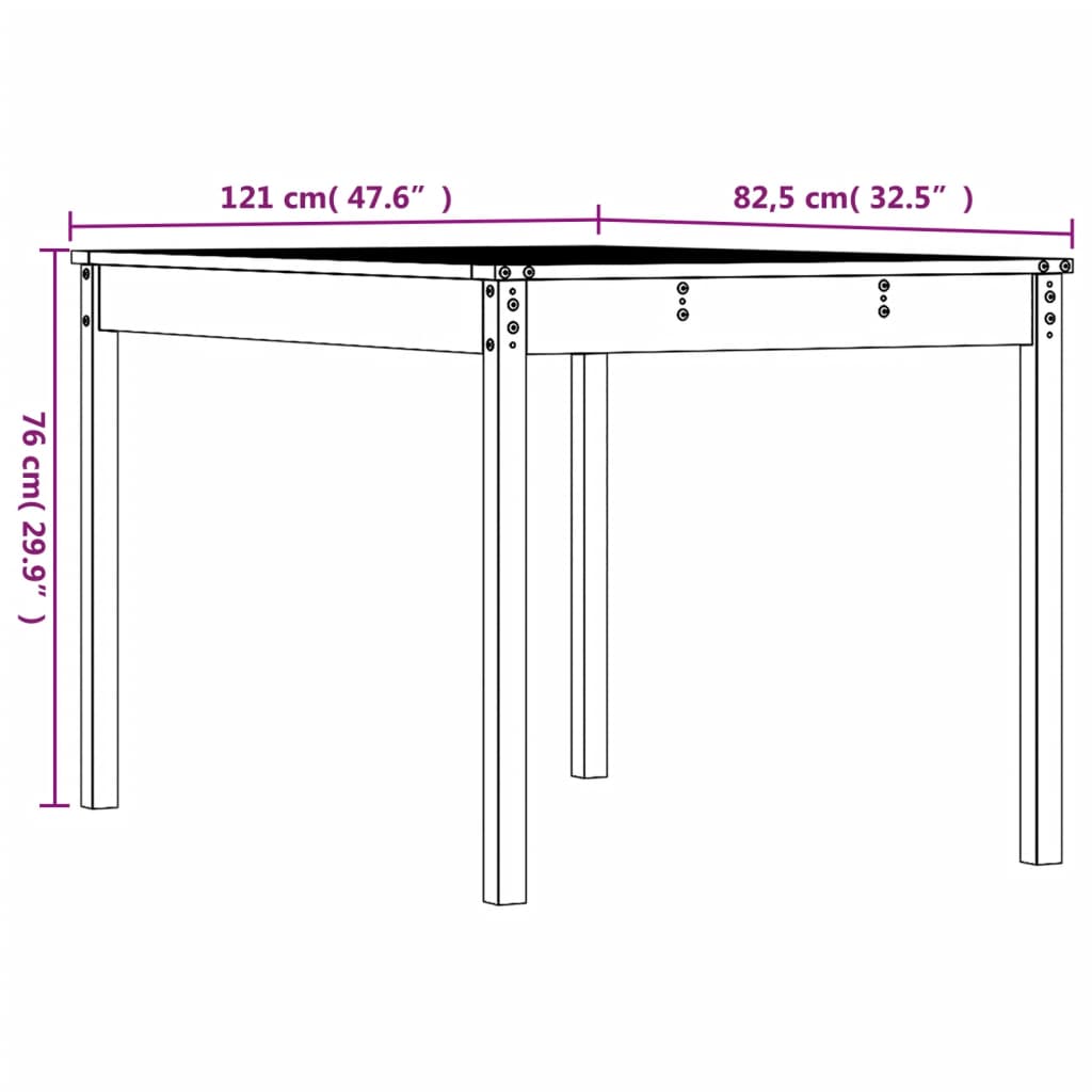 vidaXL Table de jardin marron miel 121x82,5x76 cm bois massif de pin