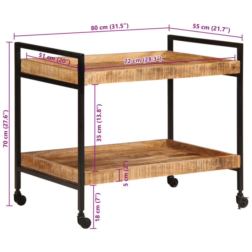 vidaXL Chariot de cuisine 80x55x70 cm bois de manguier brut massif