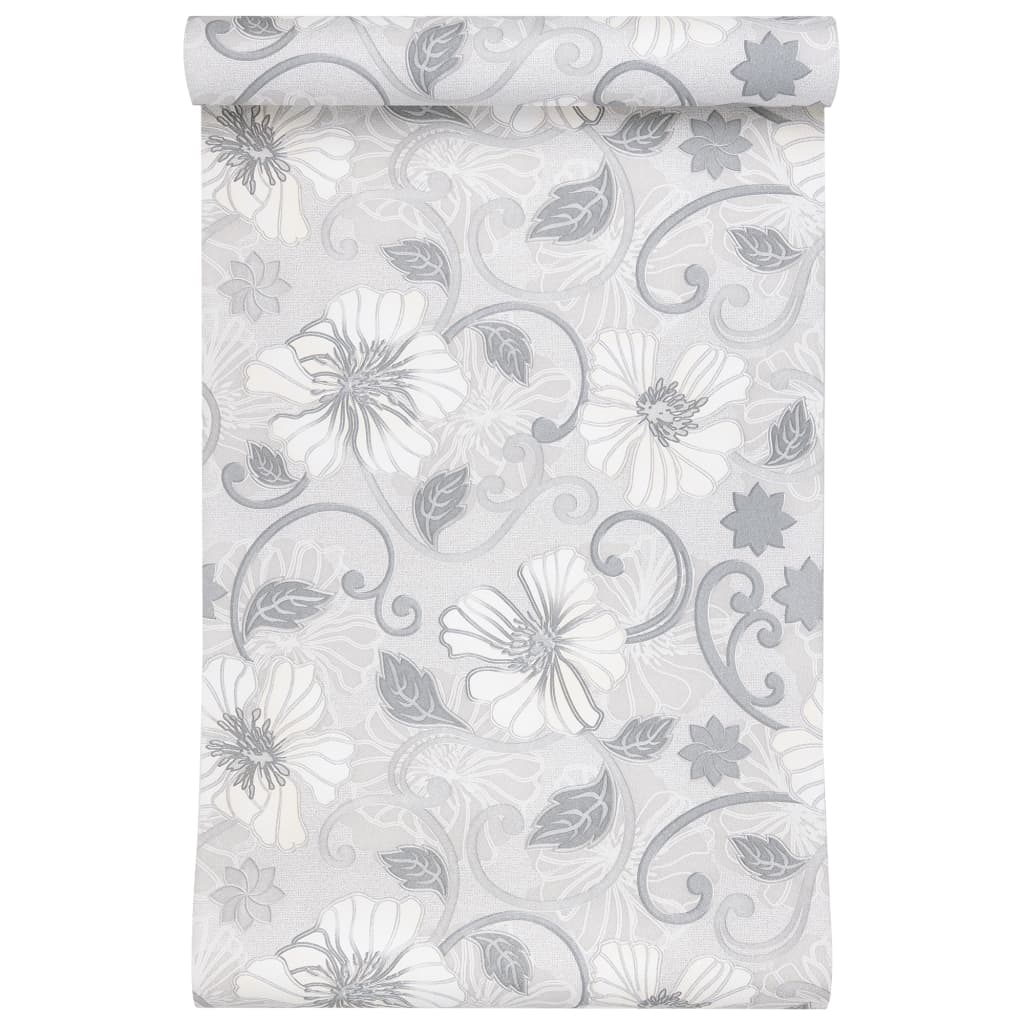 vidaXL Papier peint 3D motif de fleur gris 10x0,53 m non tissé