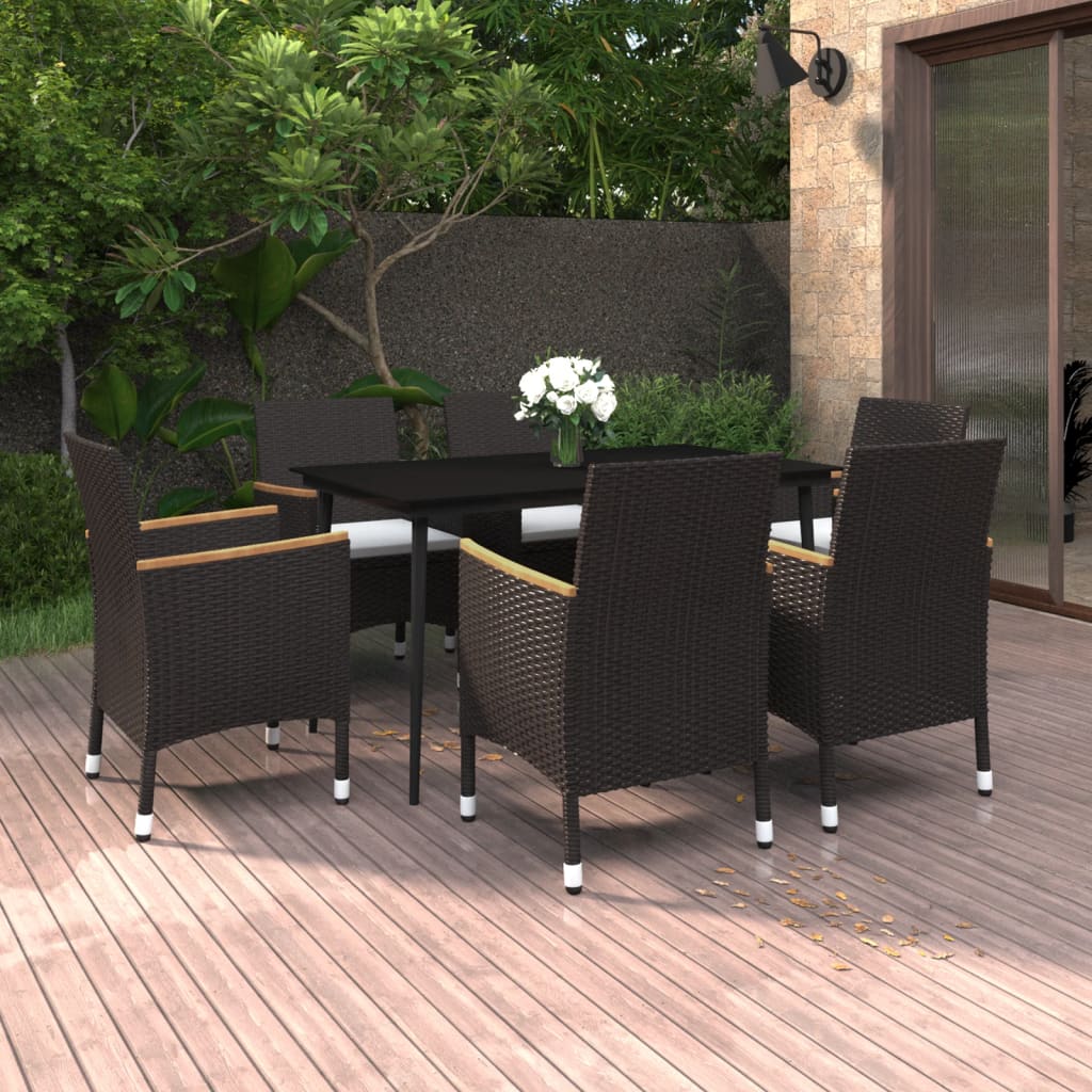 vidaXL Ensemble à dîner de jardin coussins 7 pcs Résine tressée Verre