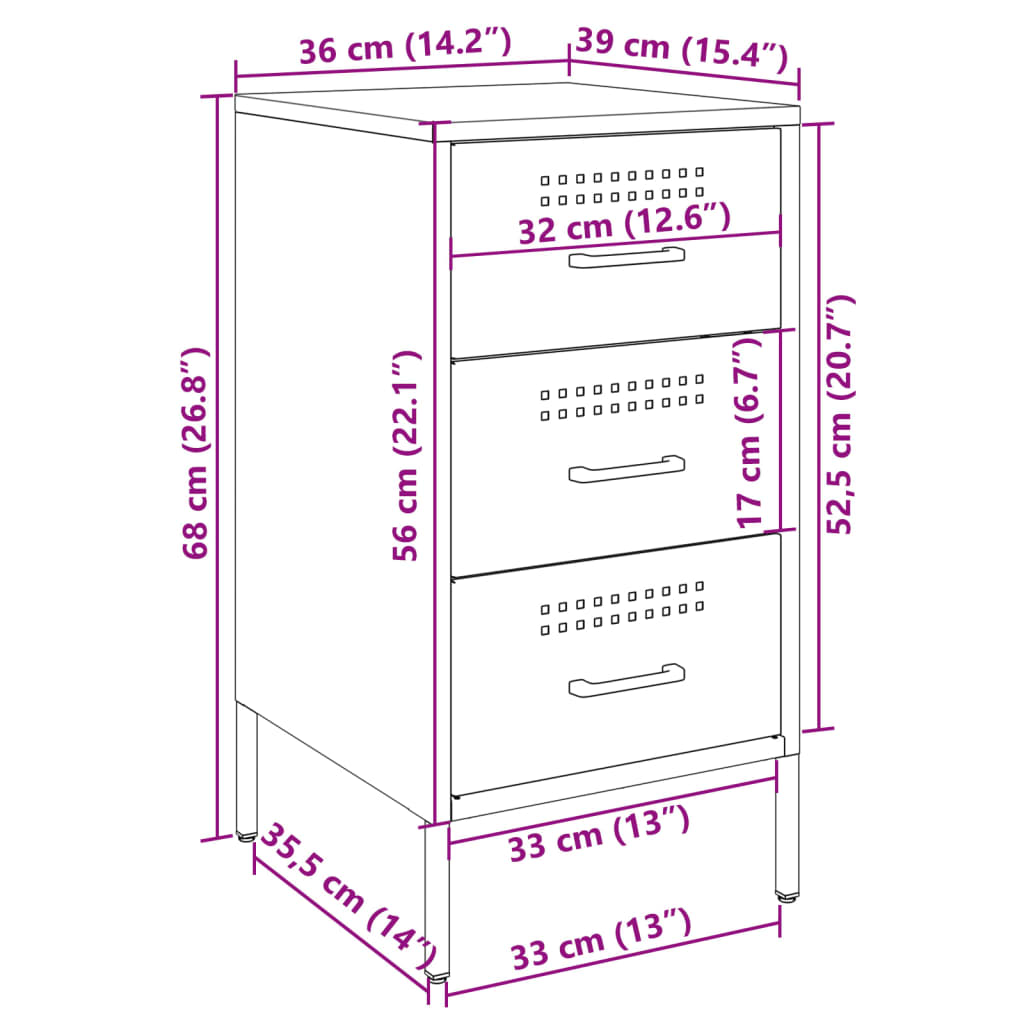 vidaXL Table de chevet jaune moutarde 36x39x68 cm acier laminé à froid