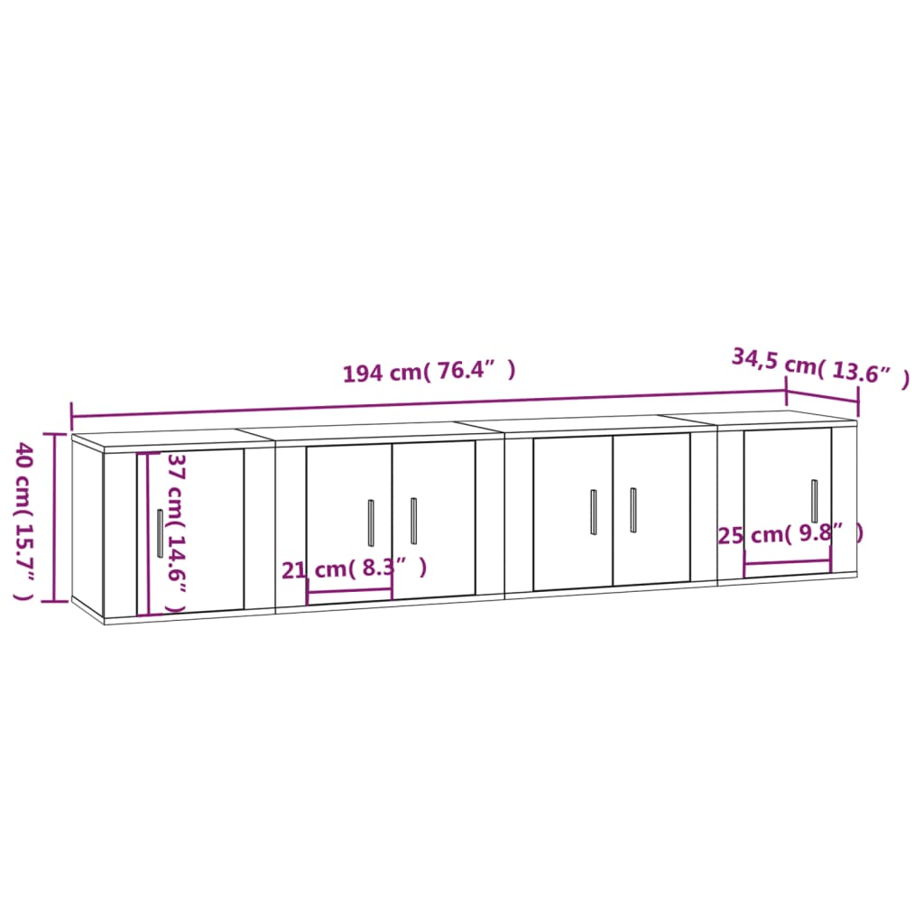 vidaXL Ensemble de meubles TV 4 pcs Chêne sonoma Bois d'ingénierie