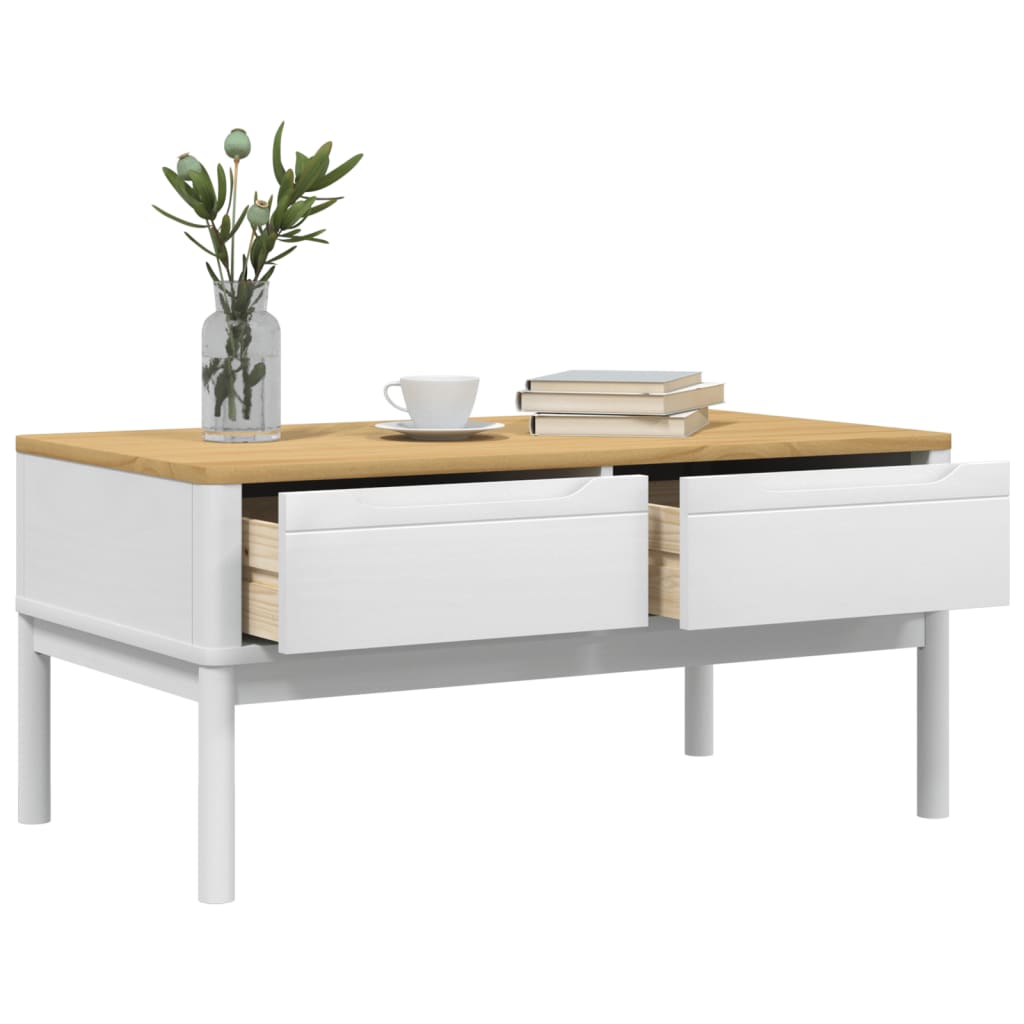 vidaXL Table basse FLORO blanc 99x55,5x45 cm bois massif de pin