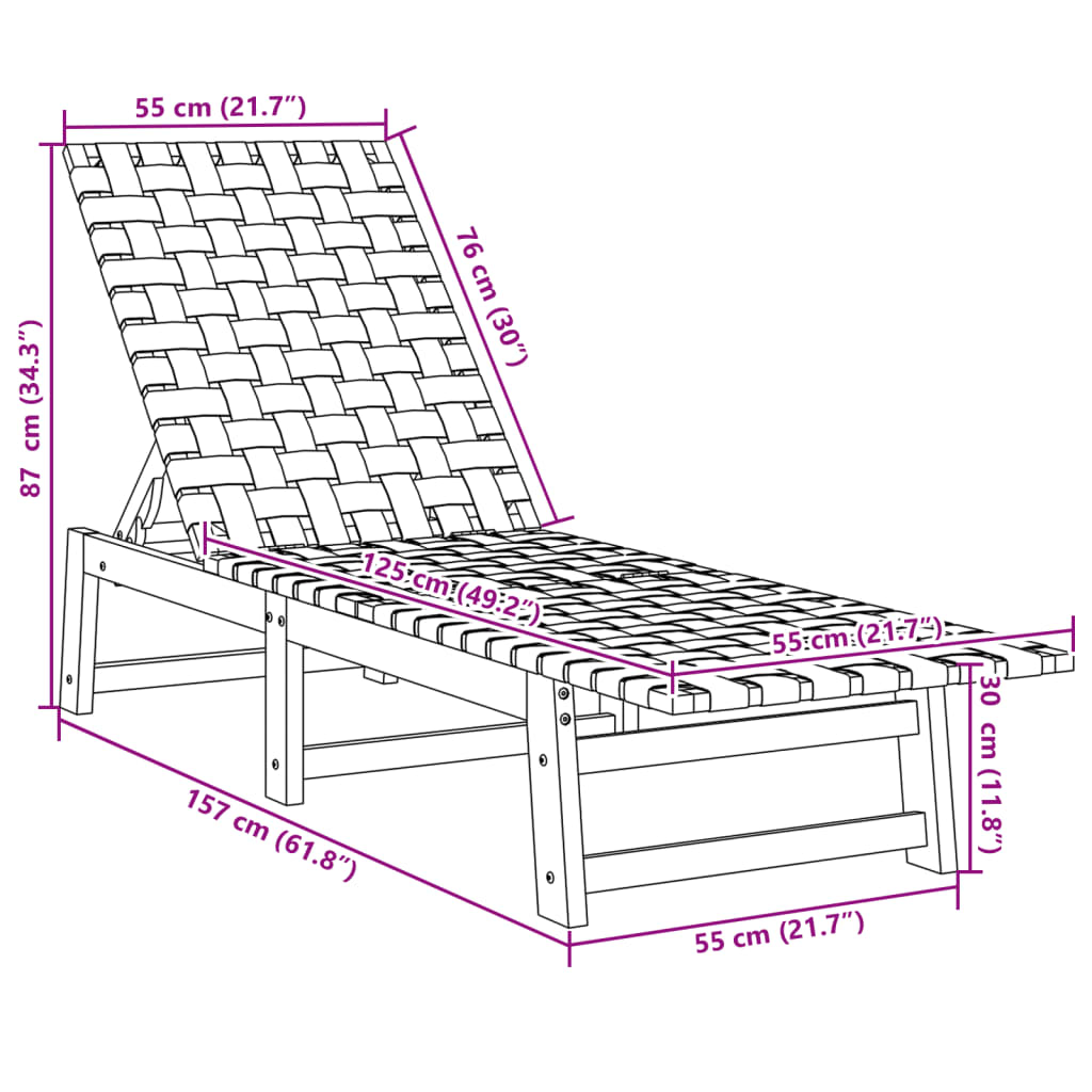 vidaXL Chaises longues avec table noir bois d'acacia solide et tissu