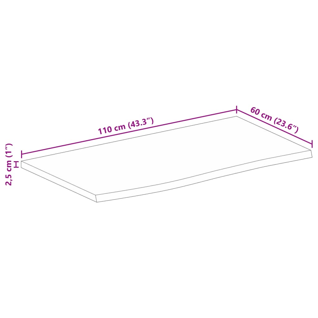 vidaXL Dessus de table 110x60x2,5cm bord vif bois massif manguier brut