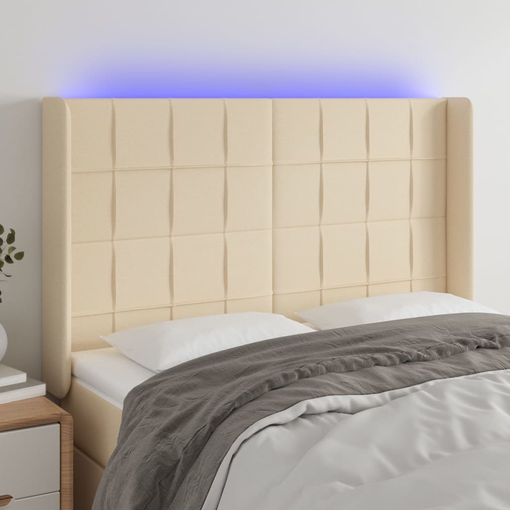 vidaXL Tête de lit à LED Crème 147x16x118/128 cm Tissu
