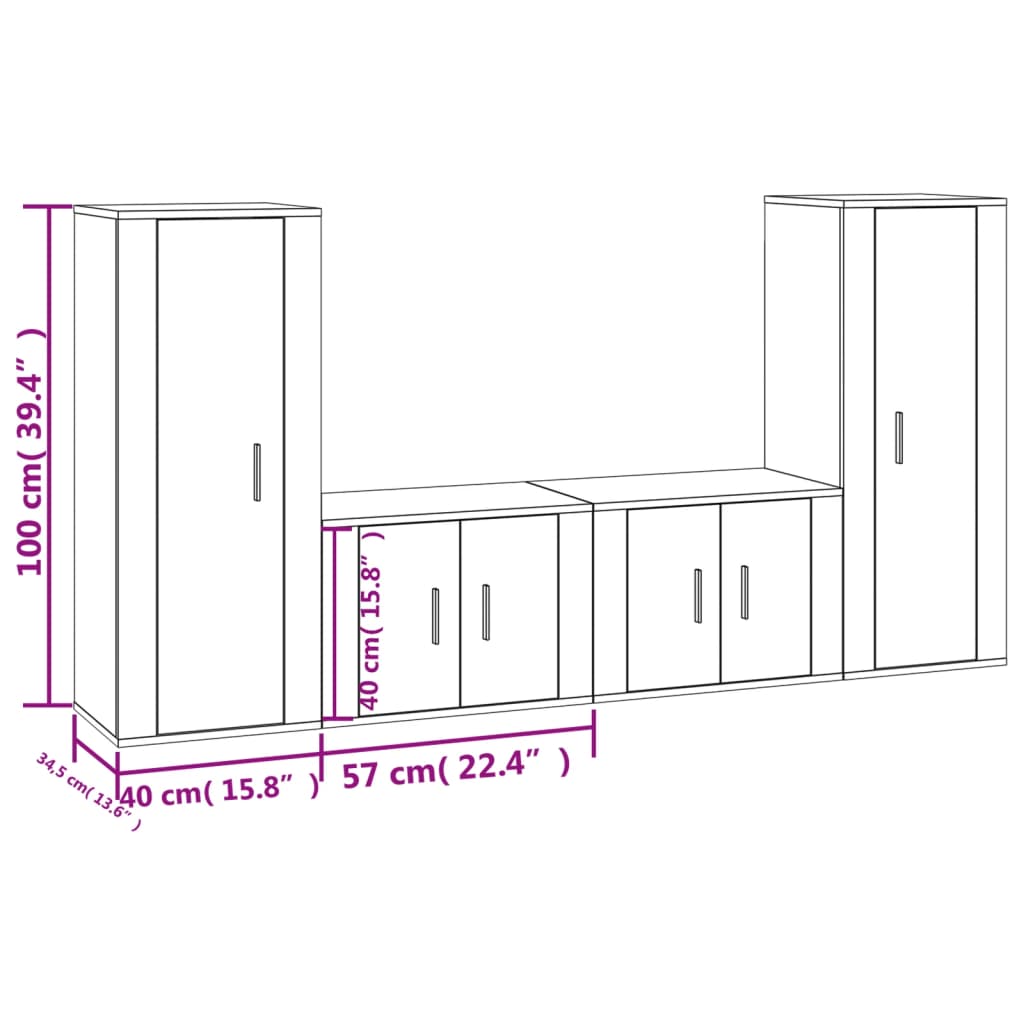 vidaXL Ensemble de meubles TV 4 pcs Sonoma gris Bois d'ingénierie