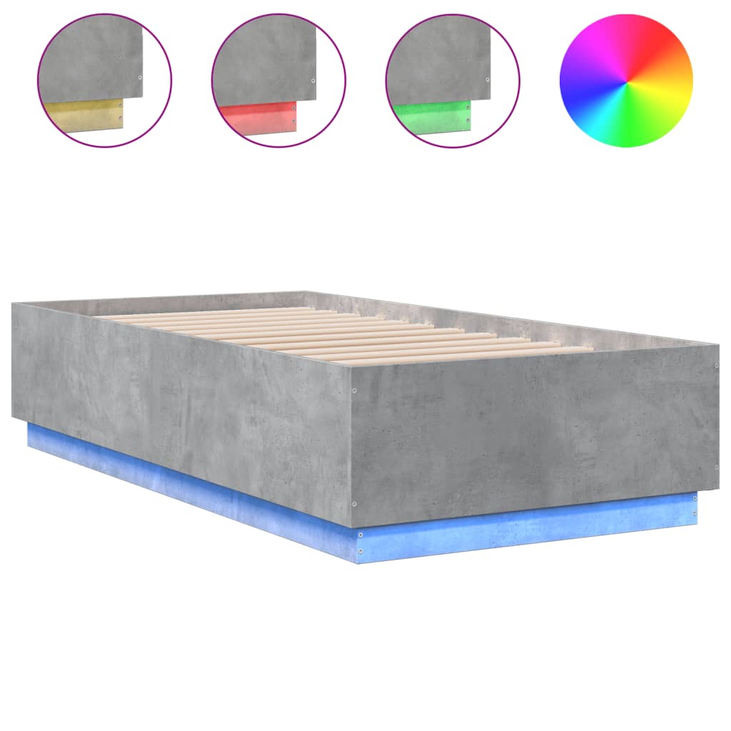 vidaXL Cadre de lit avec LED sans matelas gris béton 90x190 cm