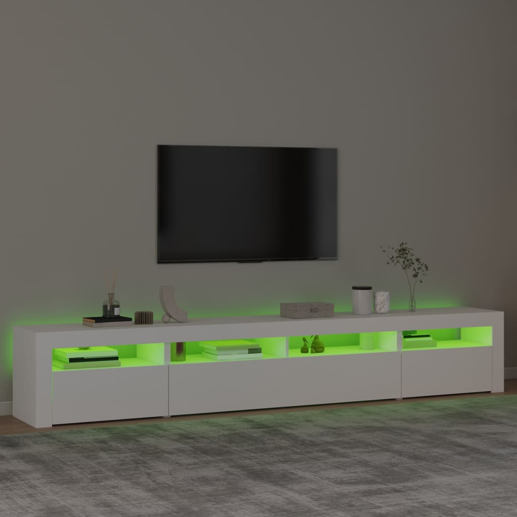 vidaXL Meuble TV avec lumières LED Blanc 240x35x40 cm