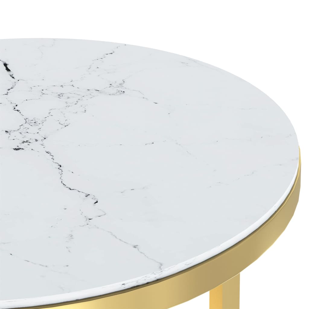 vidaXL Table d'appoint Doré et marbre blanc 45 cm Verre trempé