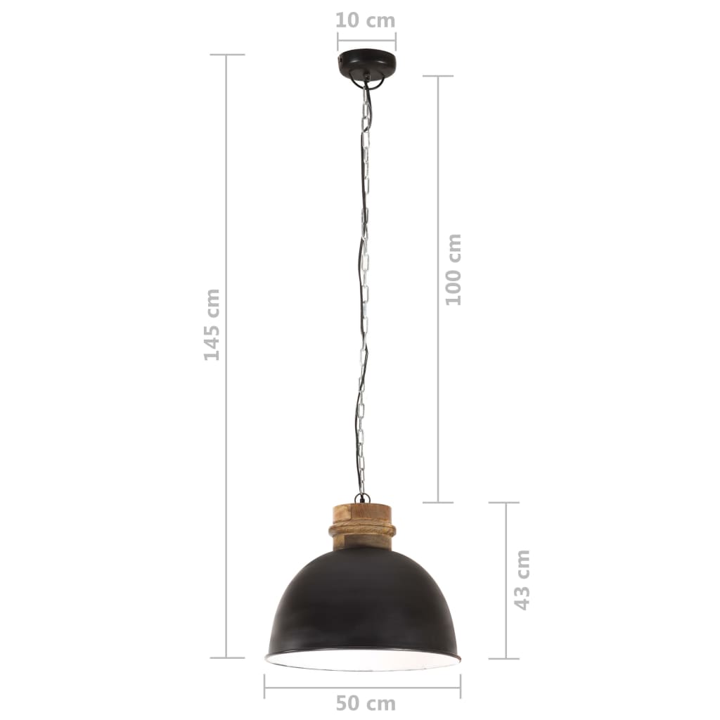 vidaXL Lampe suspendue industrielle 25 W Noir Rond Manguier 50 cm E27