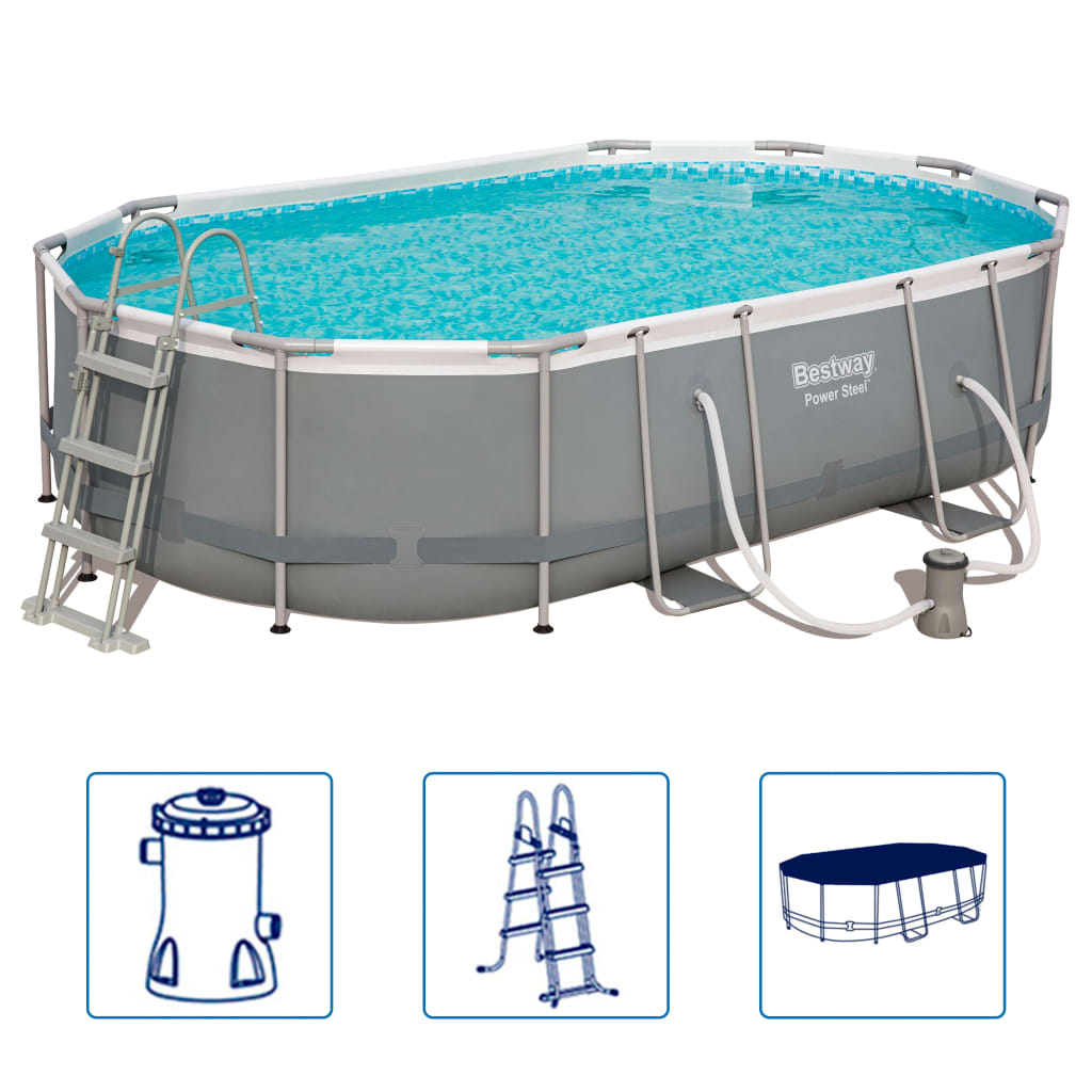 Bestway Ensemble de piscine ovale Power Steel 488x305x107 cm 56448