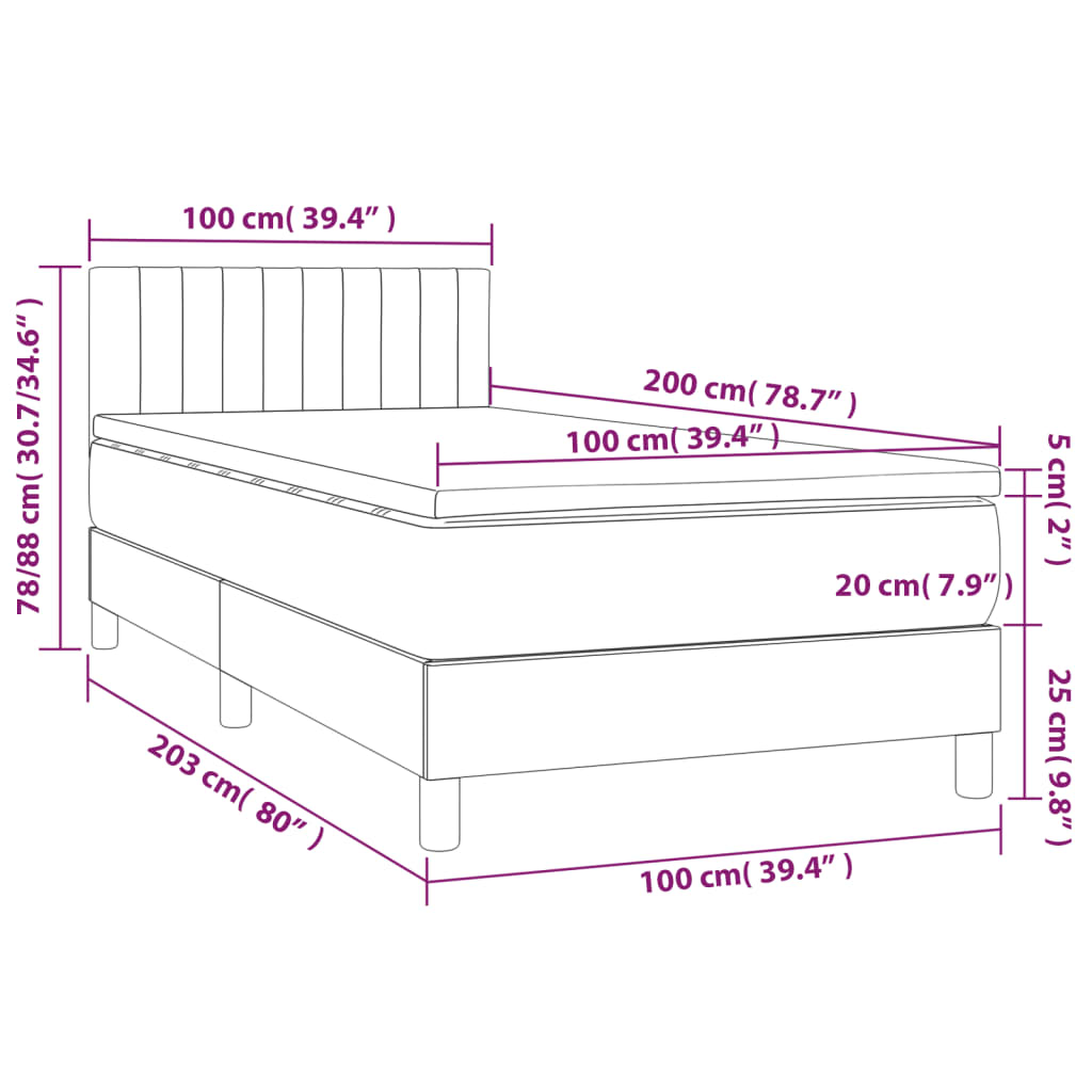 vidaXL Sommier à lattes de lit avec matelas Marron foncé 100x200 cm