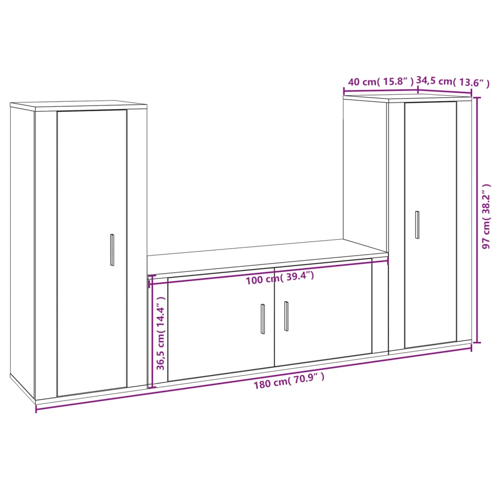 vidaXL Ensemble de meubles TV 3 pcs Chêne fumé Bois d'ingénierie