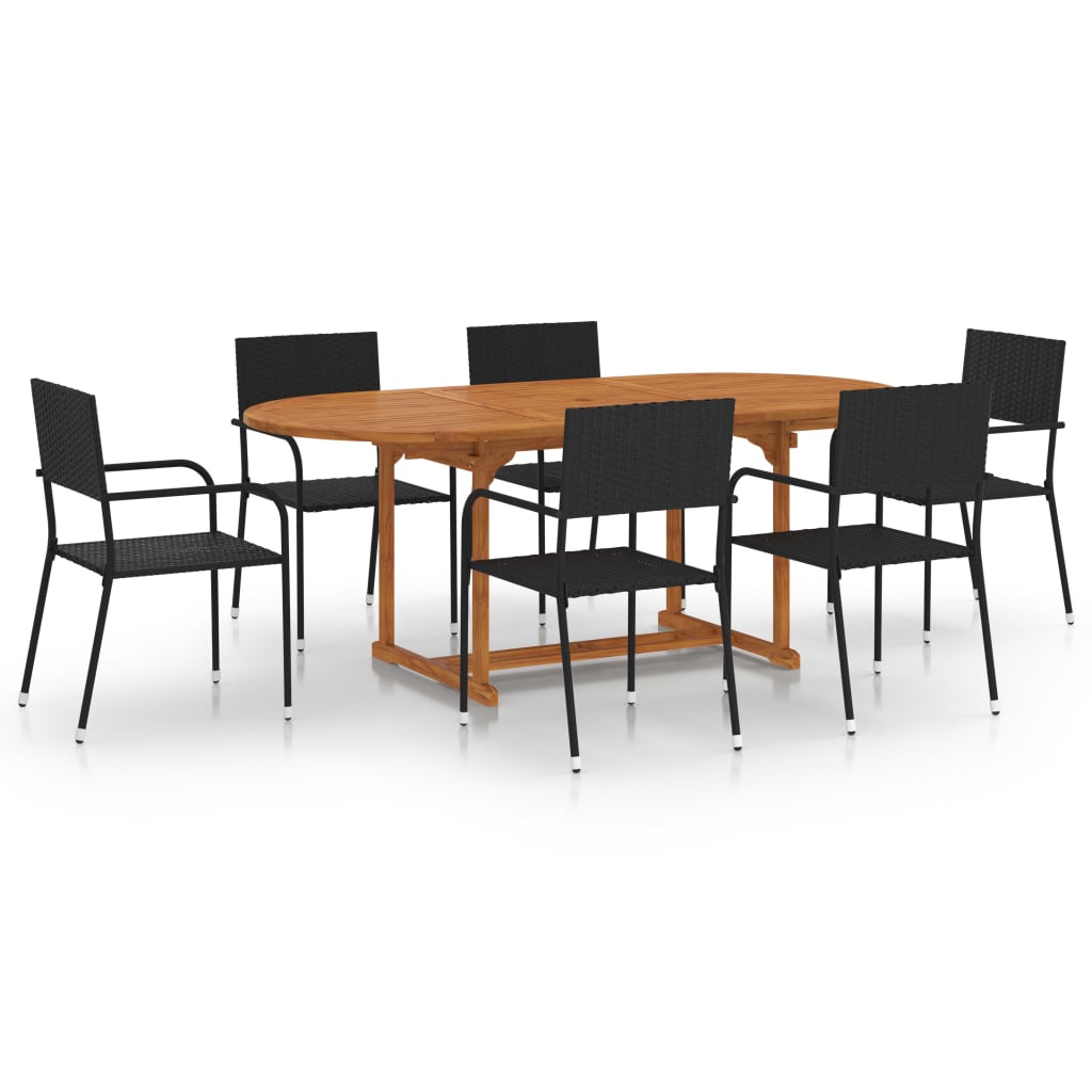 vidaXL Ensemble à dîner de jardin 7 pcs Résine tressée Noir