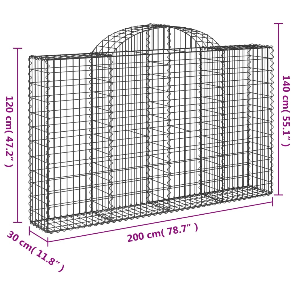 vidaXL Paniers à gabions arqués 15 pcs 200x30x120/140 cm Fer galvanisé