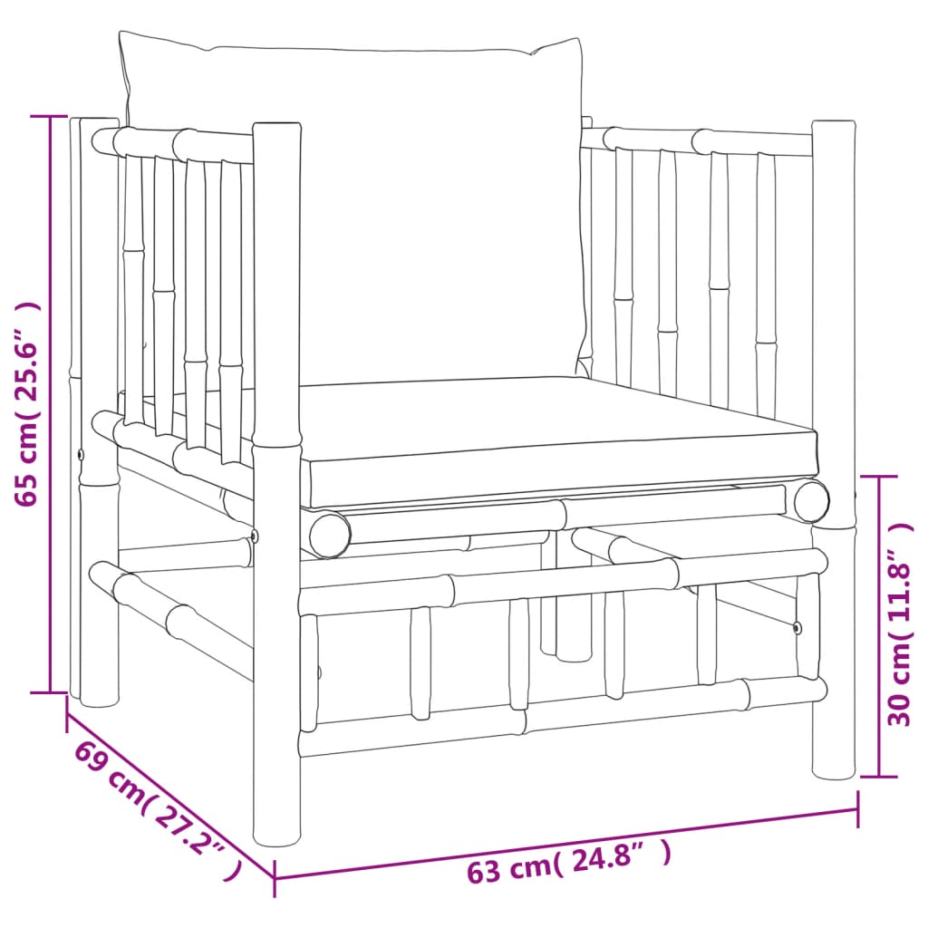 vidaXL Salon de jardin 6 pcs avec coussins blanc crème bambou