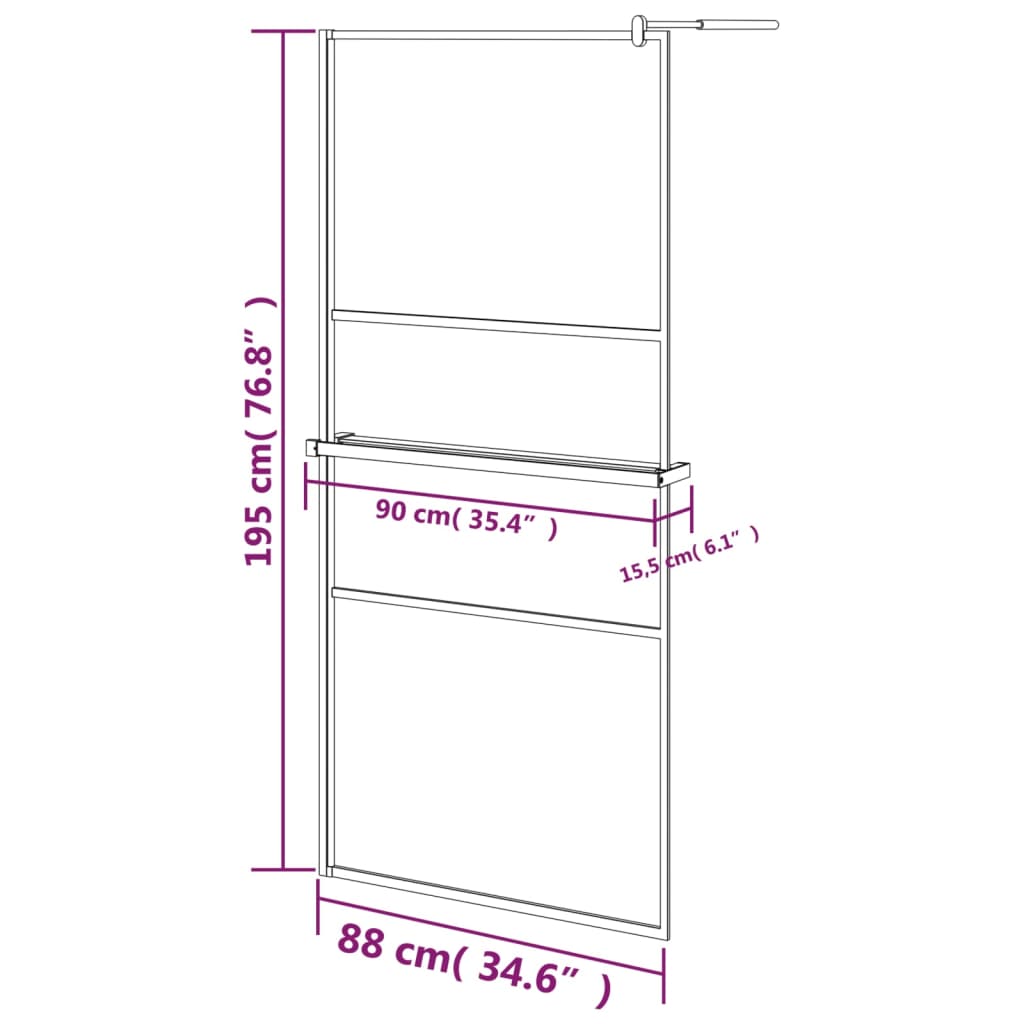 vidaXL Paroi de douche avec étagère Noir 90x195 cm Verre ESG&Aluminium