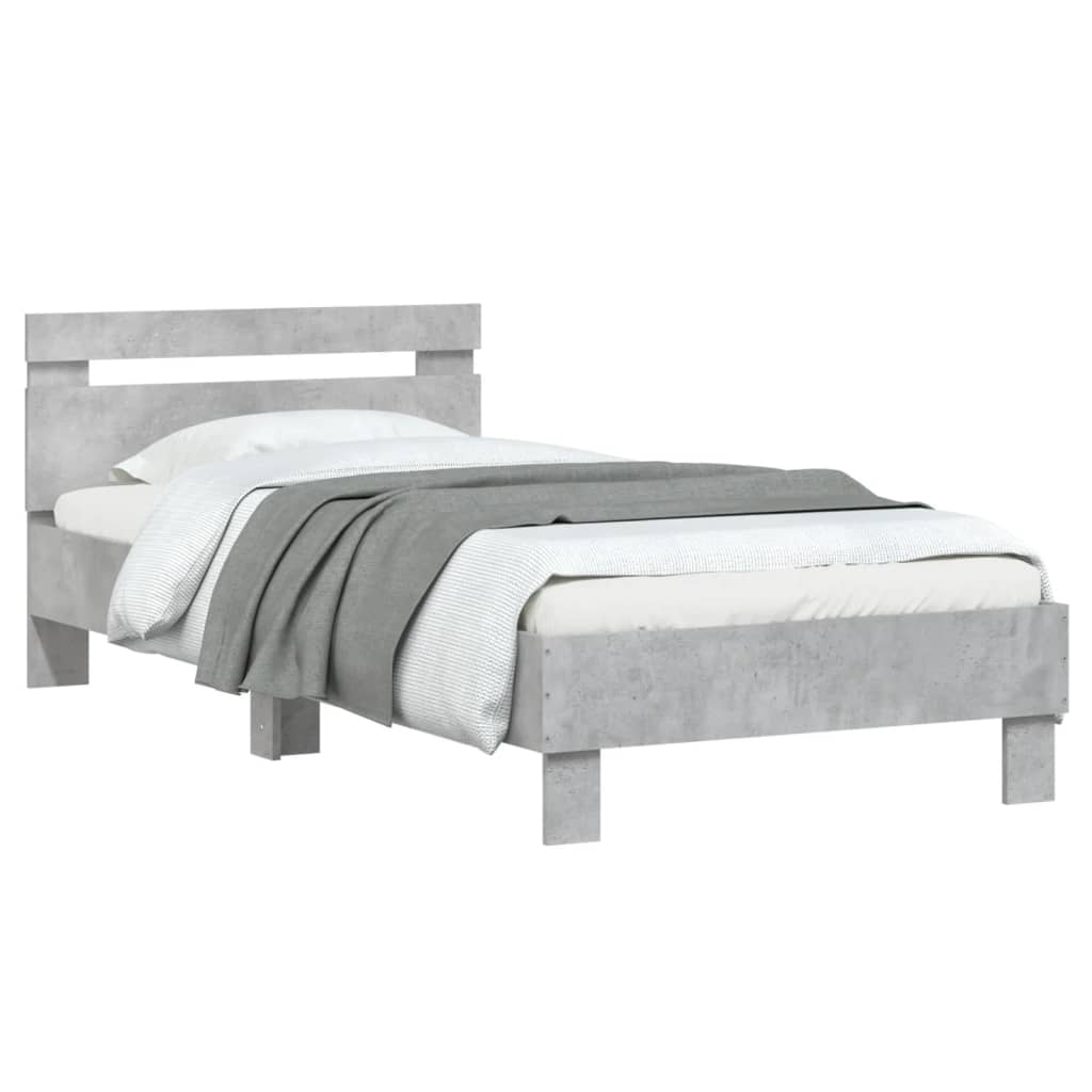 vidaXL Cadre de lit sans matelas avec tête de lit gris béton 75x190 cm