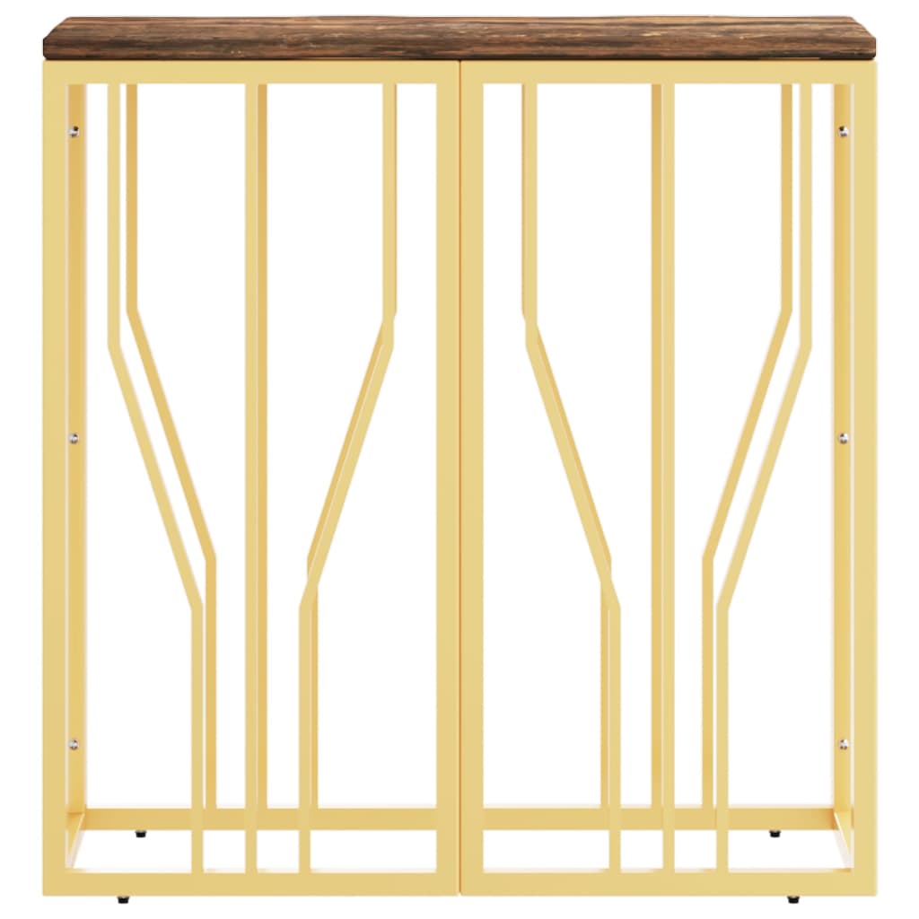 vidaXL Table console doré acier inoxydable et bois massif récupération