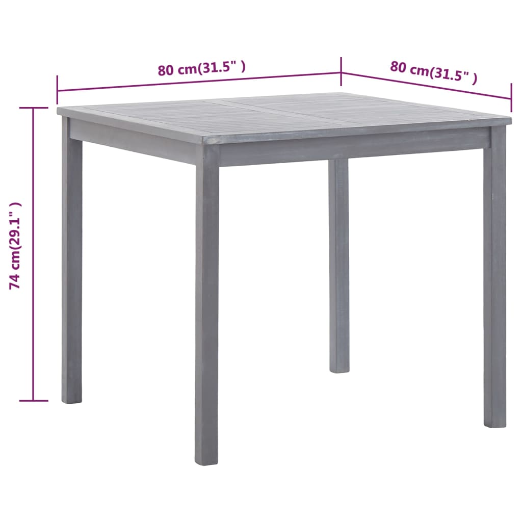 vidaXL Table de jardin Gris 80x80x74 cm Bois d'acacia massif