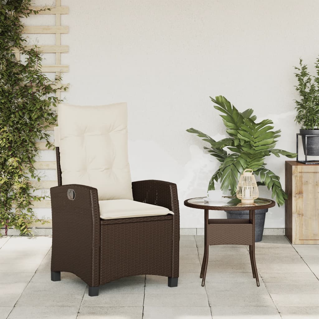 vidaXL Chaise inclinable de jardin avec coussins marron résine tressée