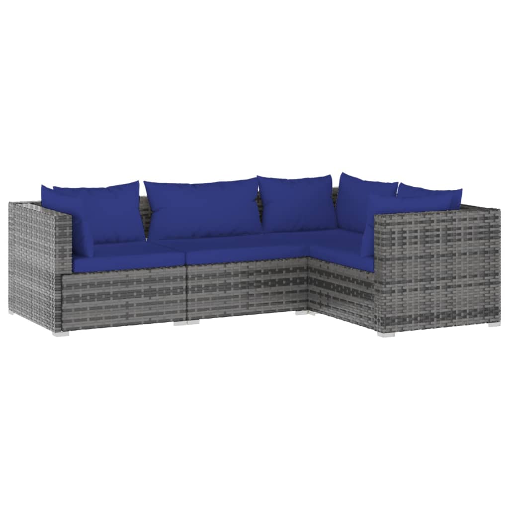 vidaXL Salon de jardin 4 pcs avec coussins résine tressée gris