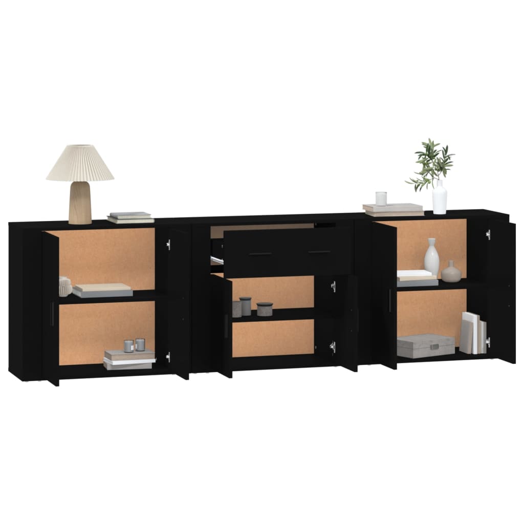 vidaXL Buffets 3 pcs noir bois d'ingénierie