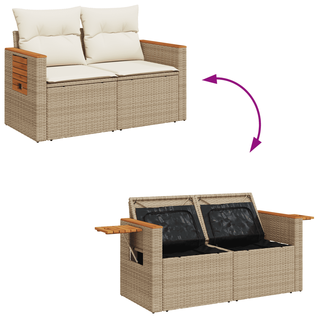 vidaXL Salon de jardin avec coussins 9 pcs beige résine tressée