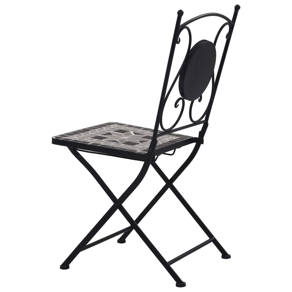 vidaXL Chaises de bistrot mosaïque lot de 2 Gris