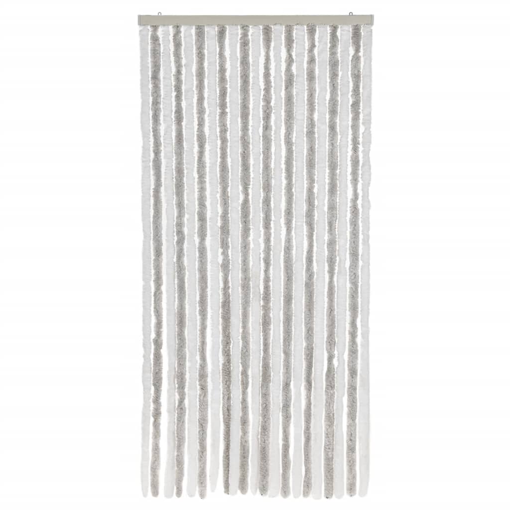 vidaXL Rideau anti-mouches gris clair et blanc 90x220 cm chenille