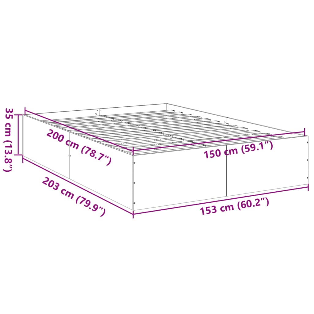 vidaXL Cadre de lit sans matelas chêne marron 150x200 cm