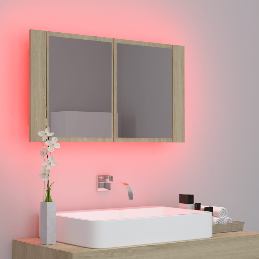 vidaXL Armoire à miroir à LED de bain Chêne sonoma 80x12x45 Acrylique
