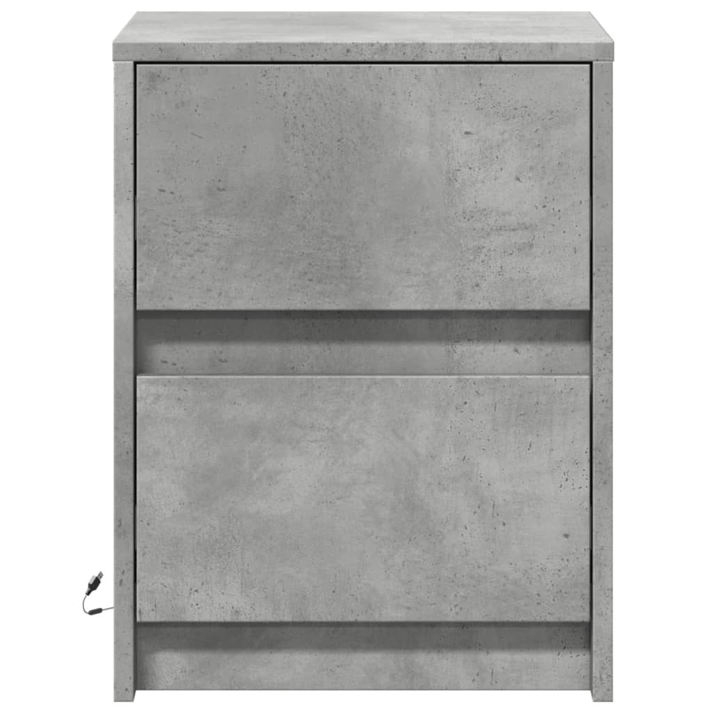 vidaXL Armoire de chevet et lumières LED gris béton bois d'ingénierie