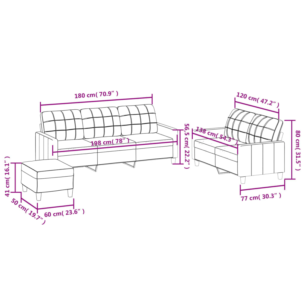 vidaXL Ensemble de canapés 3 pcs avec coussins Cappuccino Similicuir